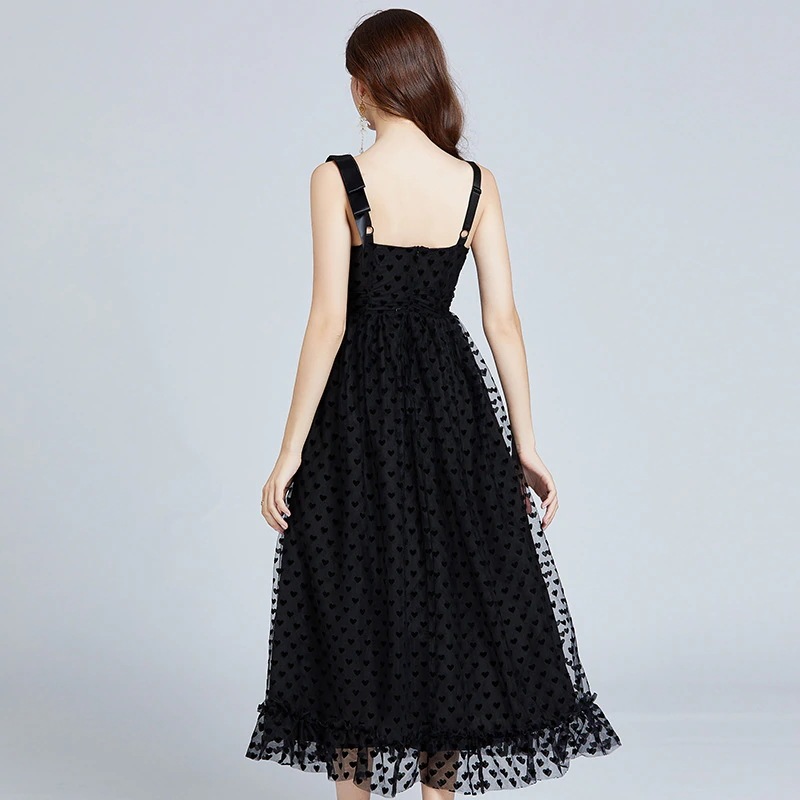 愛植毛立体抹胸ストラップワンピース蝶ネクタイ パーティードレス キャミワンピース