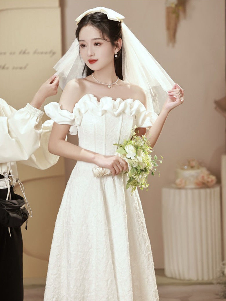 パーティードレス ウェディングドレス 結婚式ドレス フレンチイブニングドレス2024新しいハイエンドワンショルダードレスホストニッチ婚約証明書小さな白いドレス パーティードレス ウェディングドレス 結婚式ドレス フレンチイブニングドレス2024新しいハイエンドワンショルダードレスホストニッチ婚約証明書小さな白いドレス