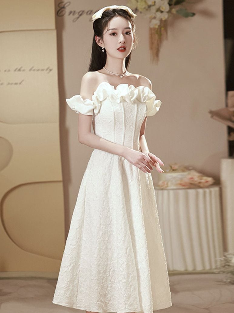 パーティードレス ウェディングドレス 結婚式ドレス フレンチイブニングドレス2024新しいハイエンドワンショルダードレスホストニッチ婚約証明書小さな白いドレス パーティードレス ウェディングドレス 結婚式ドレス フレンチイブニングドレス2024新しいハイエンドワンショルダードレスホストニッチ婚約証明書小さな白いドレス