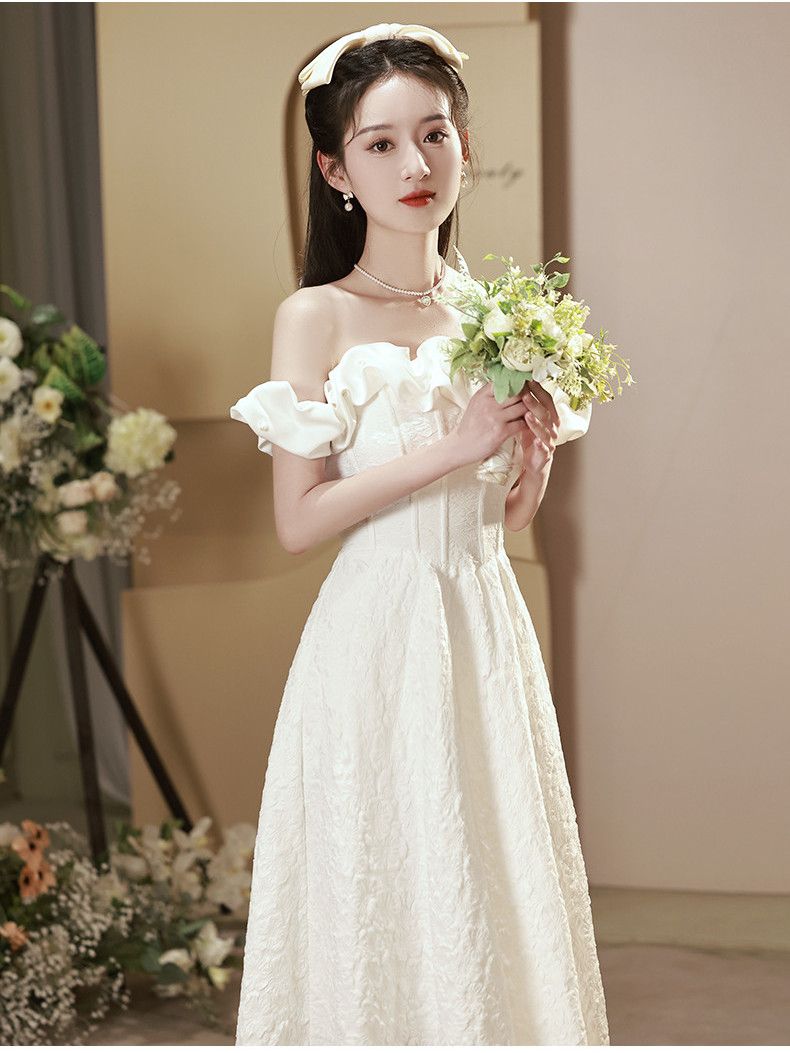 パーティードレス ウェディングドレス 結婚式ドレス フレンチイブニングドレス2024新しいハイエンドワンショルダードレスホストニッチ婚約証明書小さな白いドレス パーティードレス ウェディングドレス 結婚式ドレス フレンチイブニングドレス2024新しいハイエンドワンショルダードレスホストニッチ婚約証明書小さな白いドレス