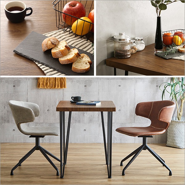 ヴィンテージレザー調 ダイニングチェア2脚 75cm幅テーブル 3点セット