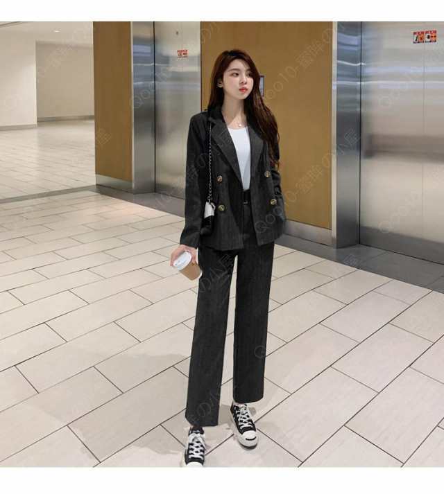 スーツ セットアップ パンツ レディーススーツ ジャケット フォーマルスーツ オフィス 無地 グレー 黒 春 夏 秋 冬 お呼ばれ 二次会 同窓会 お歳暮 卒園式 入園式 トップス ボトムス-22