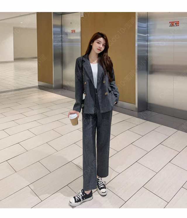 スーツ セットアップ パンツ レディーススーツ ジャケット フォーマルスーツ オフィス 無地 グレー 黒 春 夏 秋 冬 お呼ばれ 二次会 同窓会 お歳暮 卒園式 入園式 トップス ボトムス-22