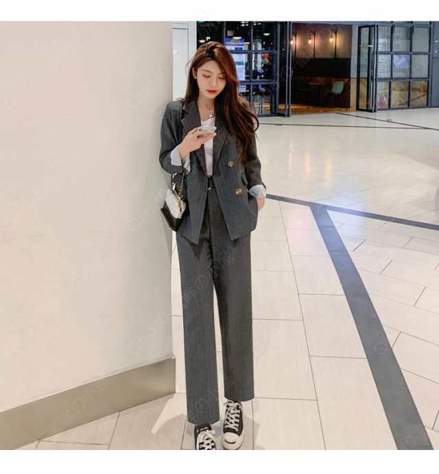 スーツ セットアップ パンツ レディーススーツ ジャケット フォーマルスーツ オフィス 無地 グレー 黒 春 夏 秋 冬 お呼ばれ 二次会 同窓会 お歳暮 卒園式 入園式 トップス ボトムス-22