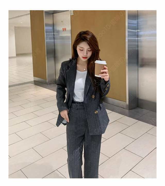 スーツ セットアップ パンツ レディーススーツ ジャケット フォーマルスーツ オフィス 無地 グレー 黒 春 夏 秋 冬 お呼ばれ 二次会 同窓会 お歳暮 卒園式 入園式 トップス ボトムス-22