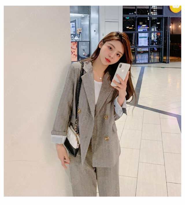 スーツ セットアップ パンツ レディーススーツ ジャケット フォーマルスーツ オフィス 無地 グレー 黒 春 夏 秋 冬 お呼ばれ 二次会 同窓会 お歳暮 卒園式 入園式 トップス ボトムス-22