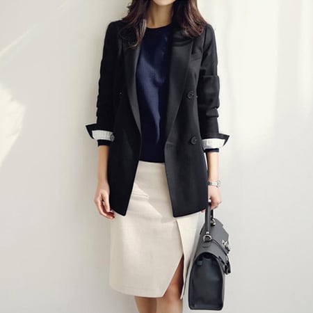 アウター 上着 ジャケット テーラードジャケット Ａライン ミドル丈 チュニック丈 無地 襟付き ダブルブレスト 体型カバー スタイルアップ 可愛い かわいい きれいめ 大人 上品 lout0464