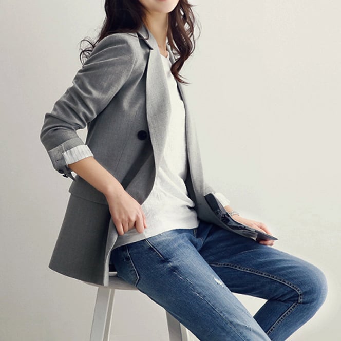 アウター 上着 ジャケット テーラードジャケット Ａライン ミドル丈 チュニック丈 無地 襟付き ダブルブレスト 体型カバー スタイルアップ 可愛い かわいい きれいめ 大人 上品 lout0464