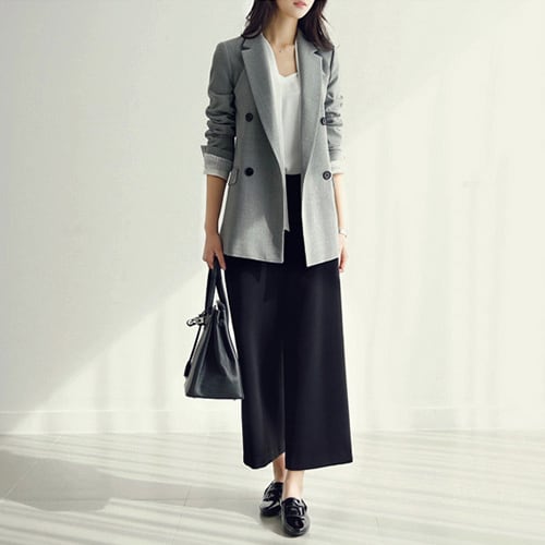 アウター 上着 ジャケット テーラードジャケット Ａライン ミドル丈 チュニック丈 無地 襟付き ダブルブレスト 体型カバー スタイルアップ 可愛い かわいい きれいめ 大人 上品 lout0464
