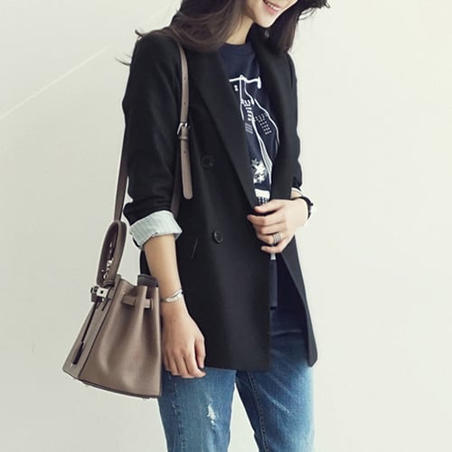 アウター 上着 ジャケット テーラードジャケット Ａライン ミドル丈 チュニック丈 無地 襟付き ダブルブレスト 体型カバー スタイルアップ 可愛い かわいい きれいめ 大人 上品 lout0464