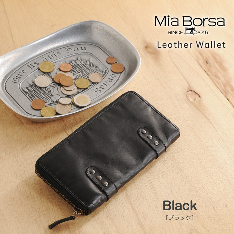[MiaBorsa]牛革レザーウォッシュ加工ラウンドファスナー長財布