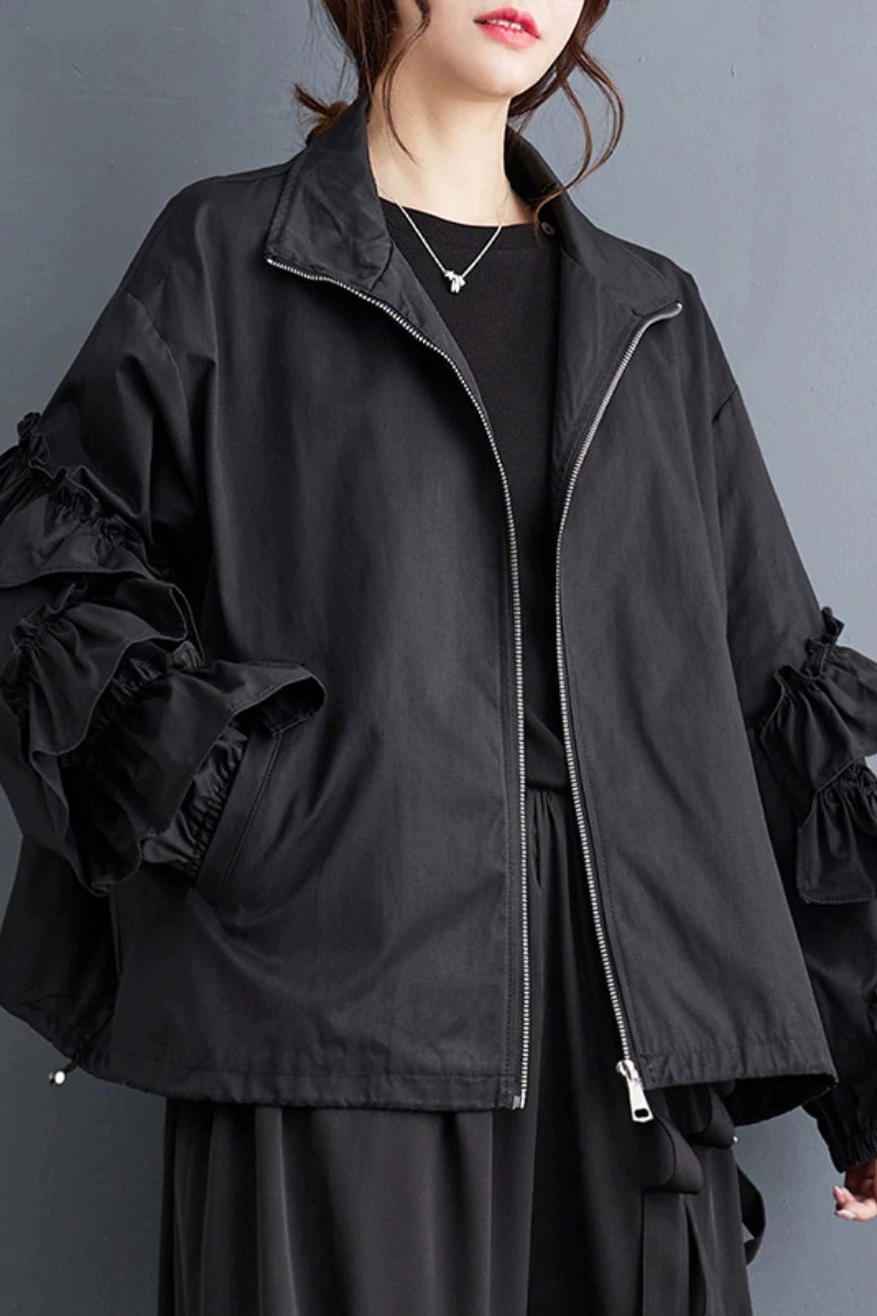 2024春装新型短金英倫風木耳元暗黒ジャケットコート 大きいサイズ 秋トレンチコート
