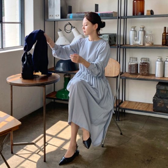 【取寄：納期2週間】ワンピース レディース ロング丈 ロングワンピース ブラウジング 大きいサイズ 体型カバー 長袖 ブワンピース レディース ロング丈 ロングワンピース ブラウジング 大きいサイズ