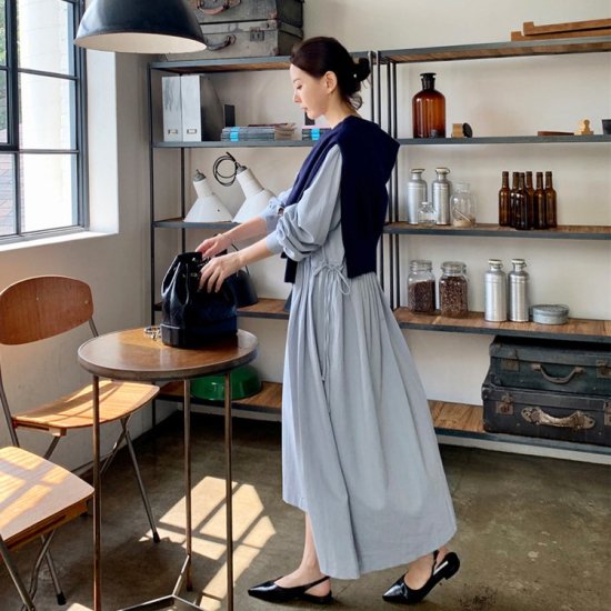 【取寄：納期2週間】ワンピース レディース ロング丈 ロングワンピース ブラウジング 大きいサイズ 体型カバー 長袖 ブワンピース レディース ロング丈 ロングワンピース ブラウジング 大きいサイズ