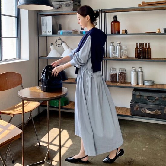 【取寄：納期2週間】ワンピース レディース ロング丈 ロングワンピース ブラウジング 大きいサイズ 体型カバー 長袖 ブワンピース レディース ロング丈 ロングワンピース ブラウジング 大きいサイズ