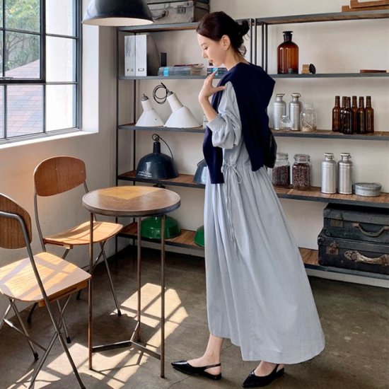 【取寄：納期2週間】ワンピース レディース ロング丈 ロングワンピース ブラウジング 大きいサイズ 体型カバー 長袖 ブワンピース レディース ロング丈 ロングワンピース ブラウジング 大きいサイズ