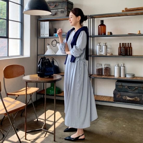 【取寄：納期2週間】ワンピース レディース ロング丈 ロングワンピース ブラウジング 大きいサイズ 体型カバー 長袖 ブワンピース レディース ロング丈 ロングワンピース ブラウジング 大きいサイズ