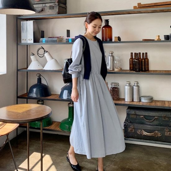 【取寄：納期2週間】ワンピース レディース ロング丈 ロングワンピース ブラウジング 大きいサイズ 体型カバー 長袖 ブワンピース レディース ロング丈 ロングワンピース ブラウジング 大きいサイズ