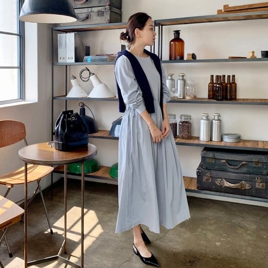 【取寄：納期2週間】ワンピース レディース ロング丈 ロングワンピース ブラウジング 大きいサイズ 体型カバー 長袖 ブワンピース レディース ロング丈 ロングワンピース ブラウジング 大きいサイズ