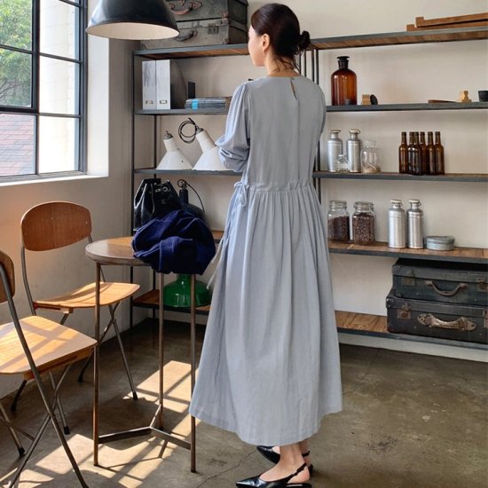 【取寄：納期2週間】ワンピース レディース ロング丈 ロングワンピース ブラウジング 大きいサイズ 体型カバー 長袖 ブワンピース レディース ロング丈 ロングワンピース ブラウジング 大きいサイズ