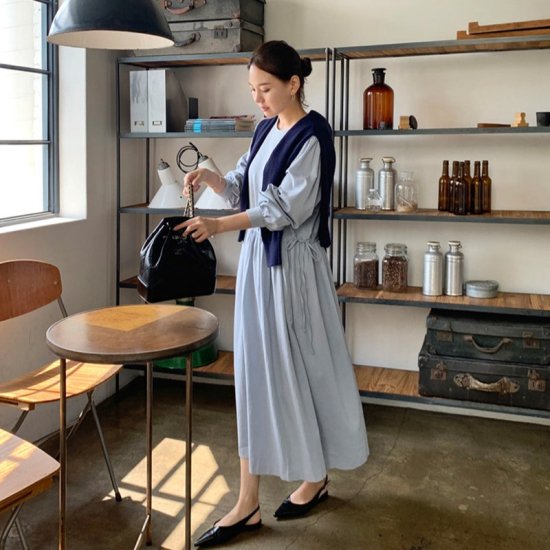 【取寄：納期2週間】ワンピース レディース ロング丈 ロングワンピース ブラウジング 大きいサイズ 体型カバー 長袖 ブワンピース レディース ロング丈 ロングワンピース ブラウジング 大きいサイズ