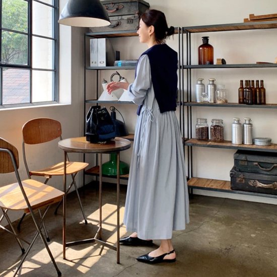 【取寄：納期2週間】ワンピース レディース ロング丈 ロングワンピース ブラウジング 大きいサイズ 体型カバー 長袖 ブワンピース レディース ロング丈 ロングワンピース ブラウジング 大きいサイズ