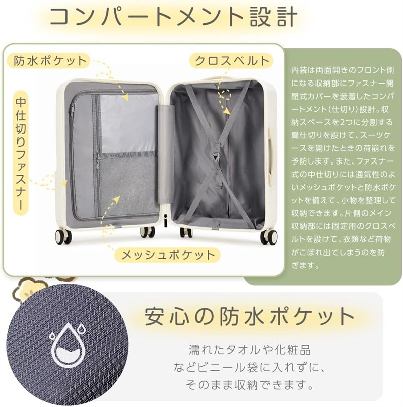 本日限定収納ポーチ8点セット無料同梱前開きスーツケース USBポート付き キャリーケースキャリーバッグ フロントオープン 2-3日用 泊まる 軽量設計 大容量 多収納ポケット 修学旅行 海外旅行_6