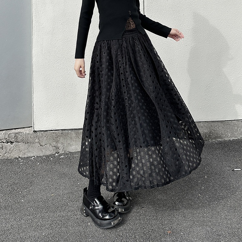 【J.Fashion】 レース スカート おしゃれ 透かし彫り 個性的なデザイン レディース ロングスカート メガ割