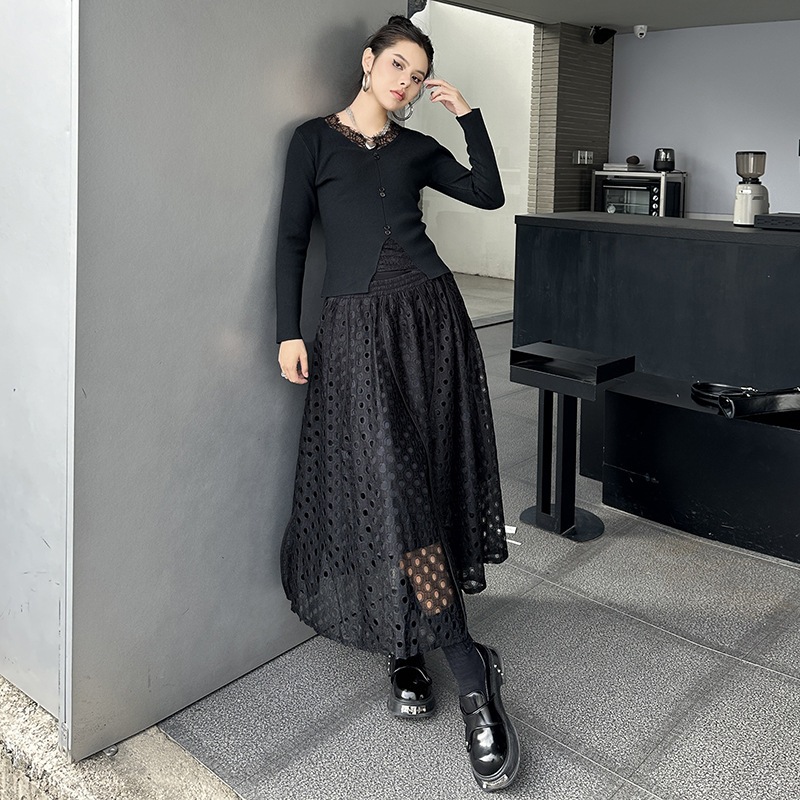 【J.Fashion】 レース スカート おしゃれ 透かし彫り 個性的なデザイン レディース ロングスカート メガ割