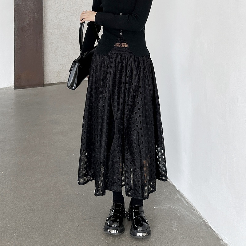 【J.Fashion】 レース スカート おしゃれ 透かし彫り 個性的なデザイン レディース ロングスカート メガ割