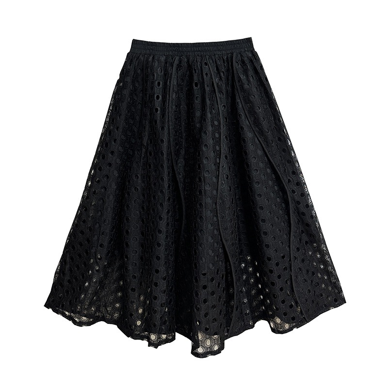 【J.Fashion】 レース スカート おしゃれ 透かし彫り 個性的なデザイン レディース ロングスカート メガ割