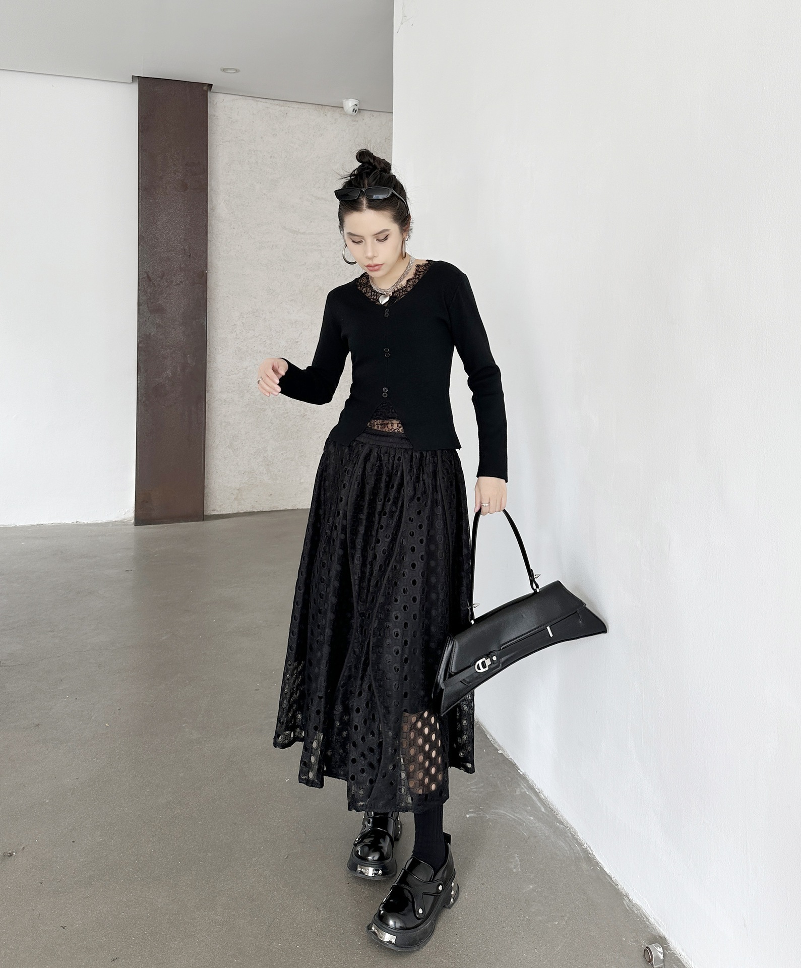 【J.Fashion】 レース スカート おしゃれ 透かし彫り 個性的なデザイン レディース ロングスカート メガ割