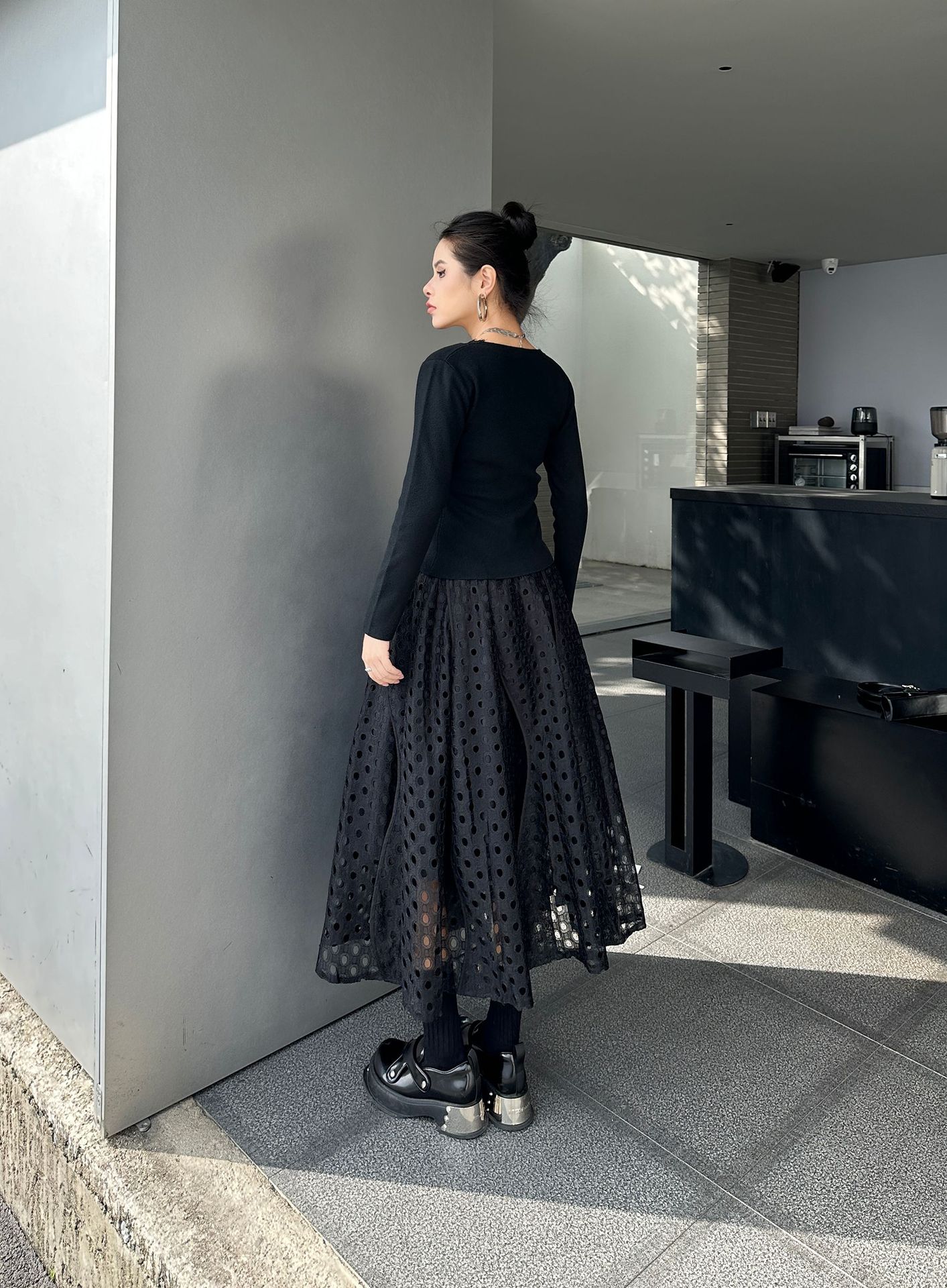 【J.Fashion】 レース スカート おしゃれ 透かし彫り 個性的なデザイン レディース ロングスカート メガ割