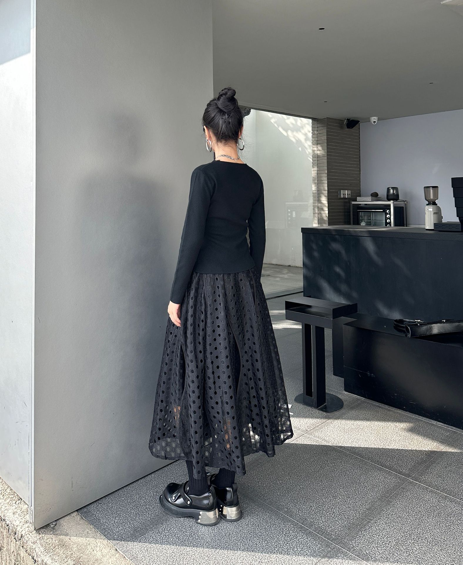 【J.Fashion】 レース スカート おしゃれ 透かし彫り 個性的なデザイン レディース ロングスカート メガ割