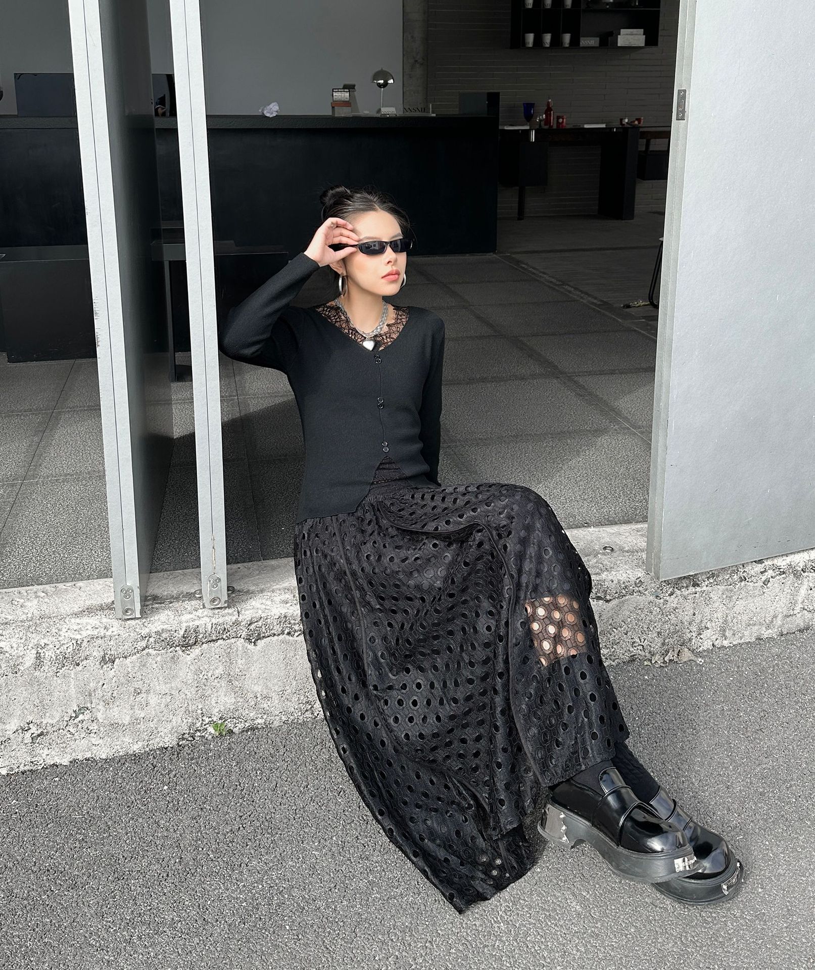 【J.Fashion】 レース スカート おしゃれ 透かし彫り 個性的なデザイン レディース ロングスカート メガ割
