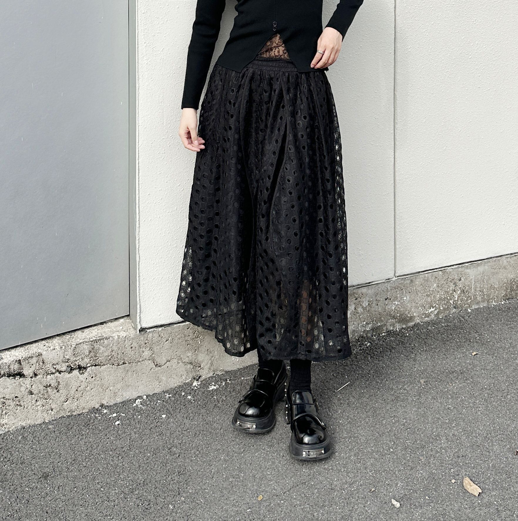 【J.Fashion】 レース スカート おしゃれ 透かし彫り 個性的なデザイン レディース ロングスカート メガ割