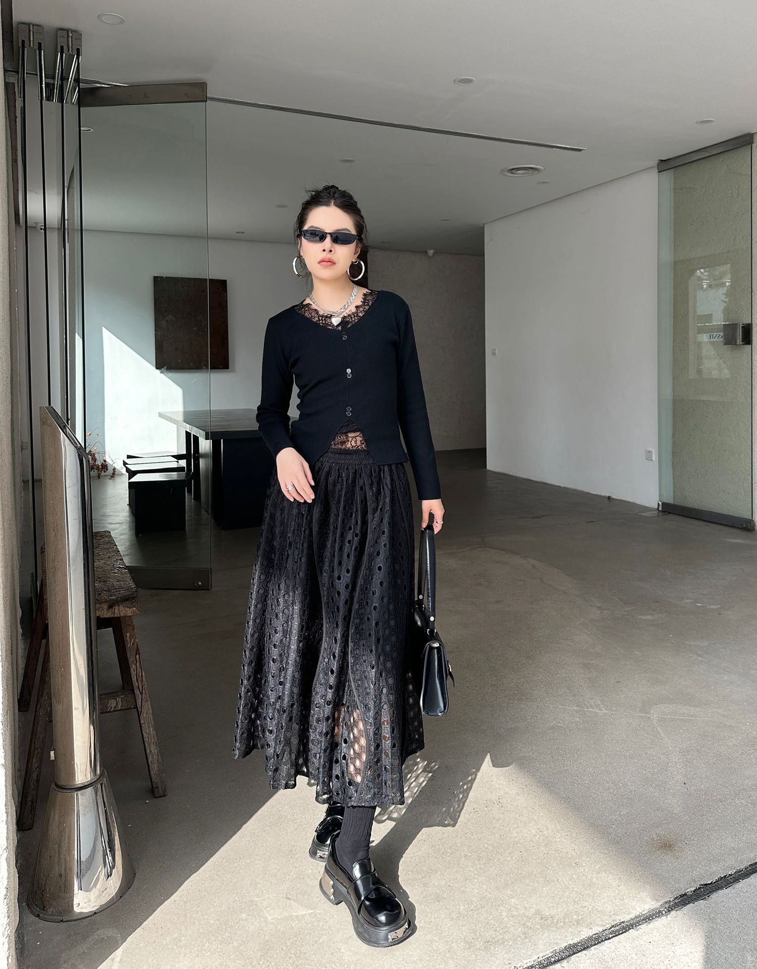 【J.Fashion】 レース スカート おしゃれ 透かし彫り 個性的なデザイン レディース ロングスカート メガ割