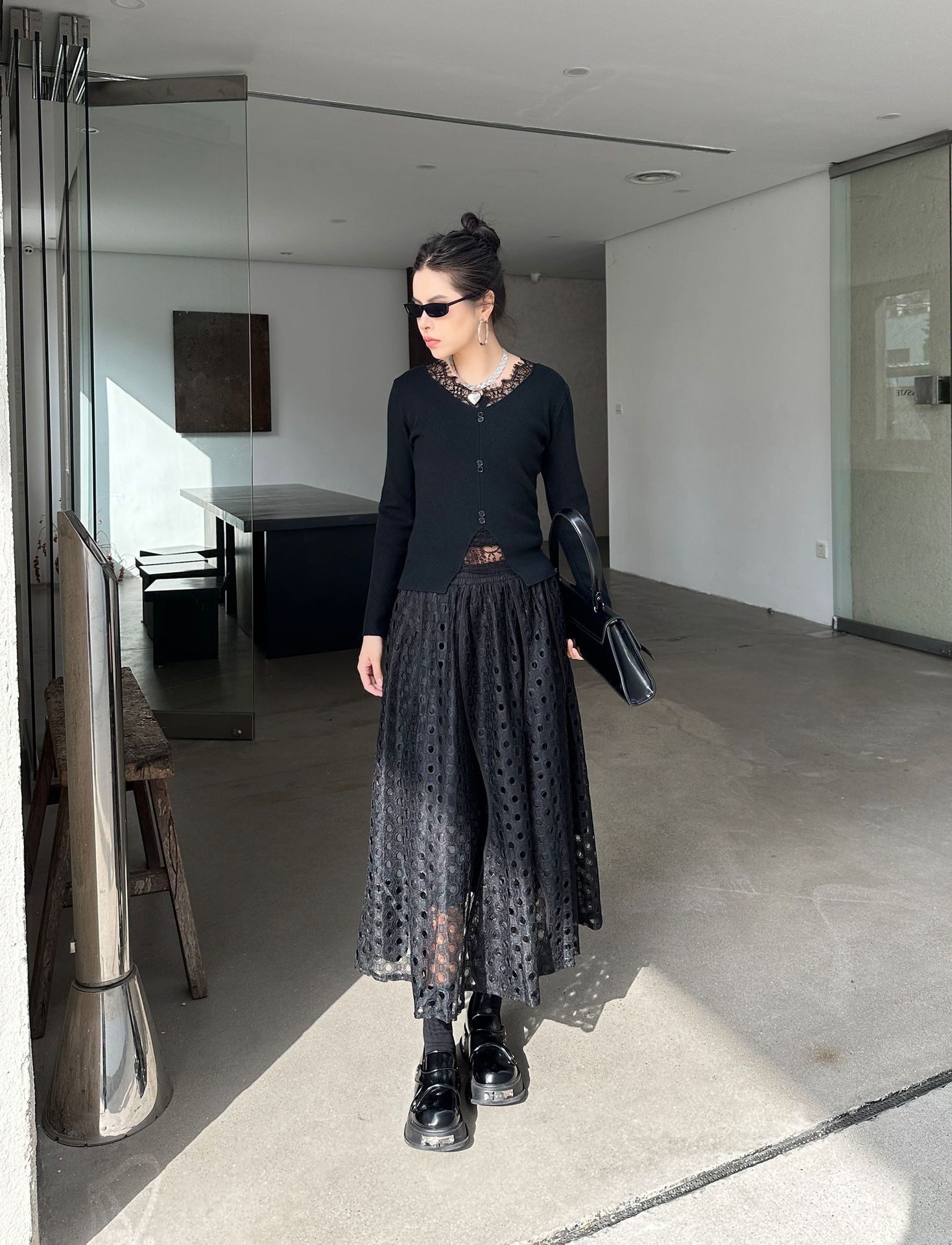【J.Fashion】 レース スカート おしゃれ 透かし彫り 個性的なデザイン レディース ロングスカート メガ割