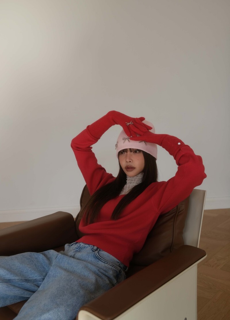【YEGG】 Ribbon Gloves リボングローブ リボン ニット手袋 グローブ 韓国 手袋 韓国 ニットグローブ リボンニットグローブ_10