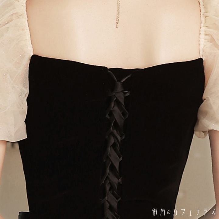 【大好評！最安値挑戦!】レディース ドレス パーティードレス ワンピース ロング丈 マキシ丈 スクエアネック ふんわり袖F937