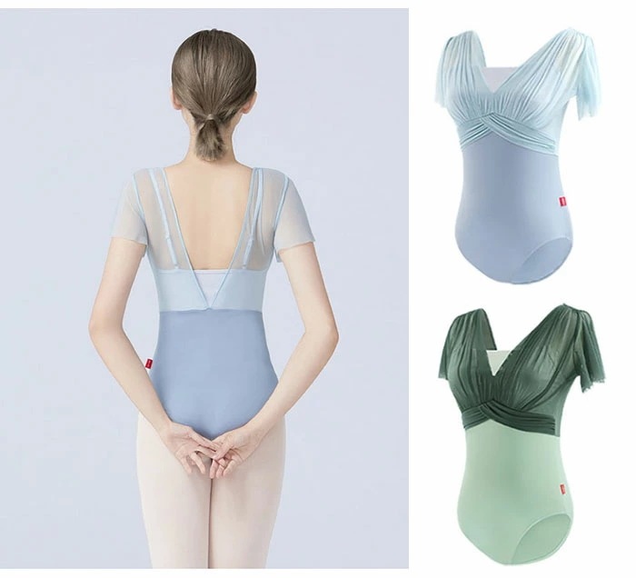 バレエ レオタード レッスン着 4色 レディースダンス用品 バレエレオタード バレリーナ 半袖 チュール メッシュ 透け感 キャミソール ダンスウェア 練習着 バレエ用品 ダンス衣装 体操服 大人レオ