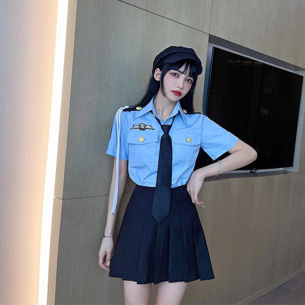 新作 ミニスカポリス コスプレ 制服 警察官 警察 婦警 イベント ハロウィン ネクタイ プリーツスカート 衣装 帽子 パーティー 仮装 ミニスカ 制服