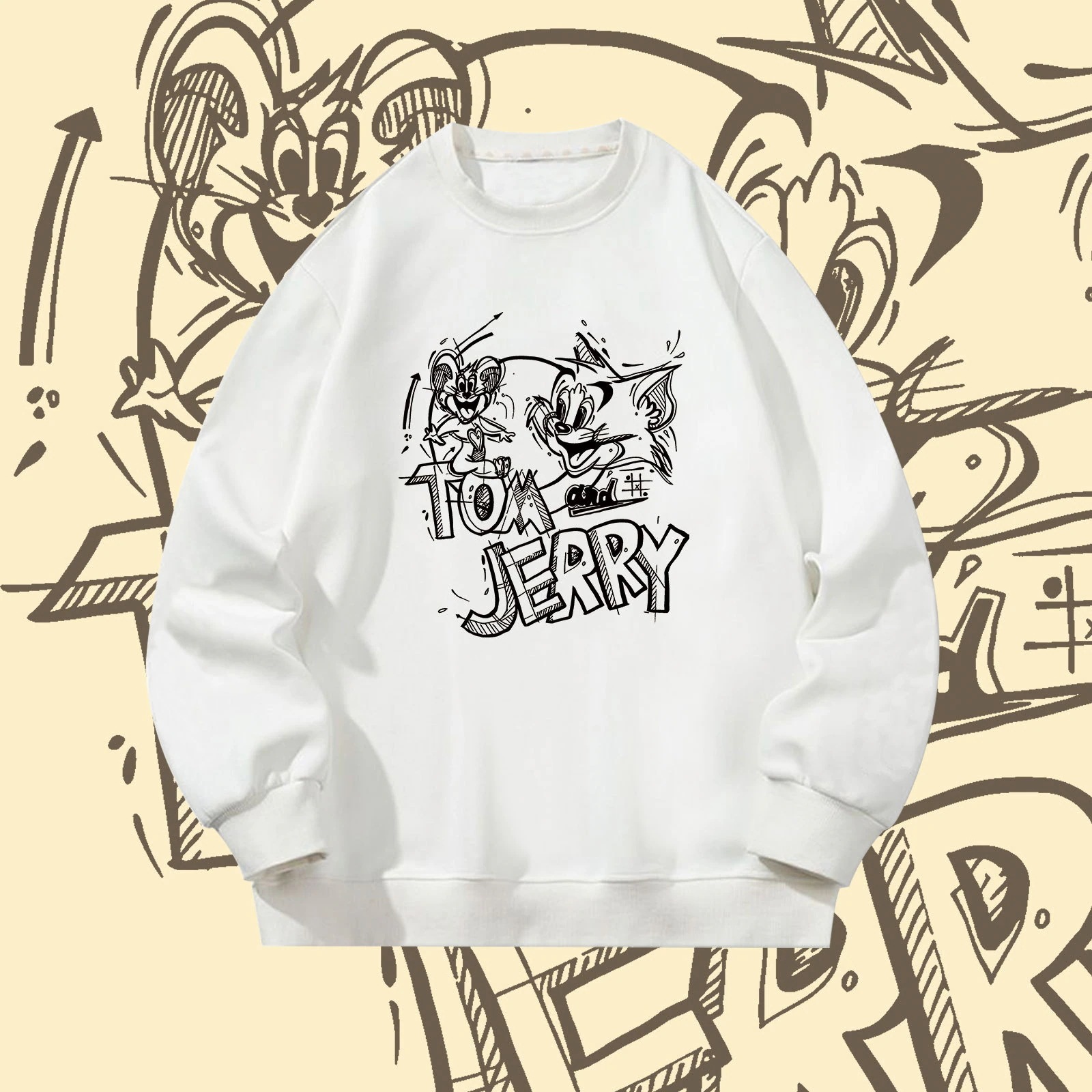 トムとジェリーの漫画アニメーションフード付きスウェットシャツトムとジェリープリントシーズンルーズパーカー