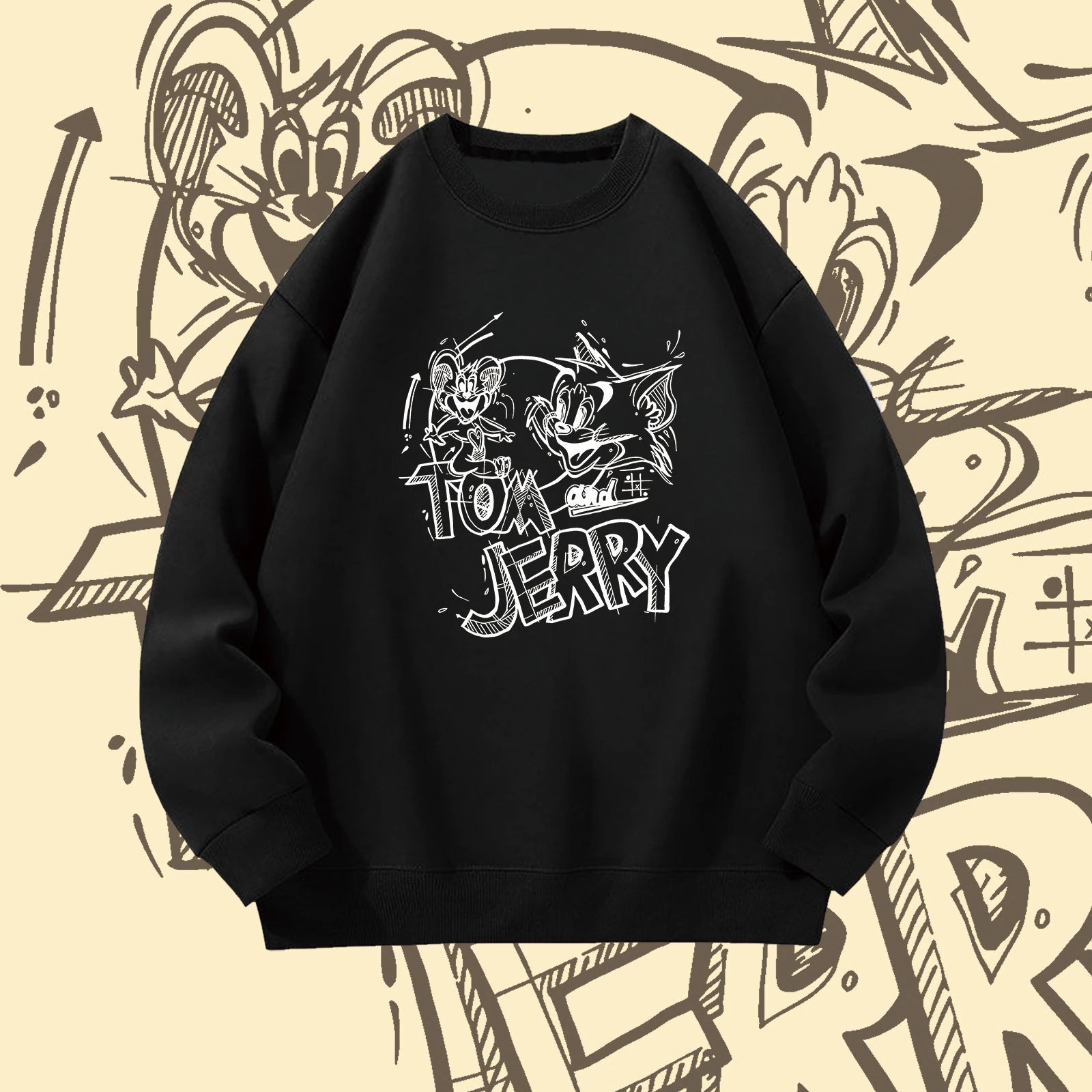 トムとジェリーの漫画アニメーションフード付きスウェットシャツトムとジェリープリントシーズンルーズパーカー