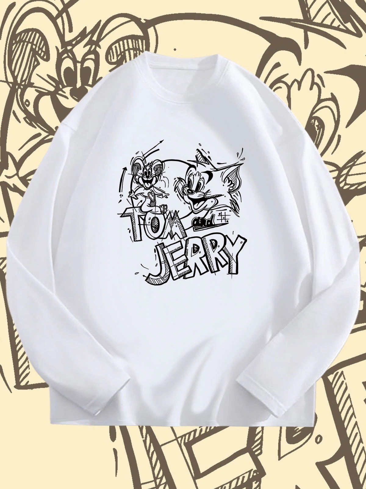 トムとジェリーの漫画アニメーションフード付きスウェットシャツトムとジェリープリントシーズンルーズパーカー
