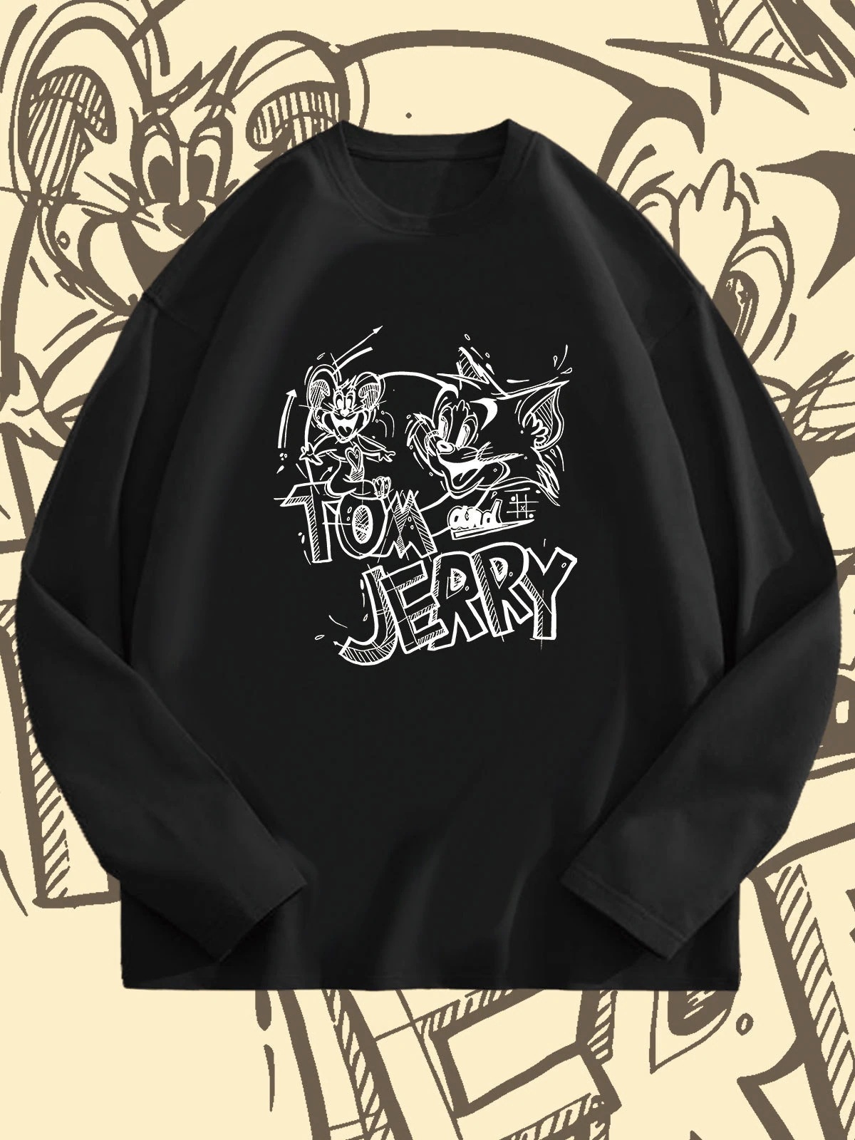 トムとジェリーの漫画アニメーションフード付きスウェットシャツトムとジェリープリントシーズンルーズパーカー