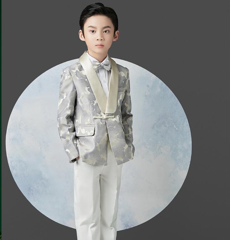 凄く人気がある 上品 花柄 セットアップ 4点/5点セット 男の子 子供スーツ ジャケット+ズボン+蝶ネクタイ+ブローチ/シャツ 七五三 子供服 入学式 キッズ カジュアル 発表会 卒業式 ピアノ 結_3