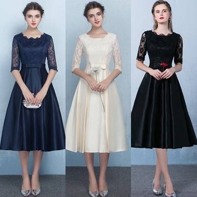 パーティードレス 結婚式 二次会 ワンピース 結婚式 お呼ばれドレス ドレス 結婚式 お呼ばれ 結婚式 パーティードレス 袖あり 大きいサイズ 黒 レース ワンピース レース 結婚式 ドレス お呼ばれ｜詳細画像