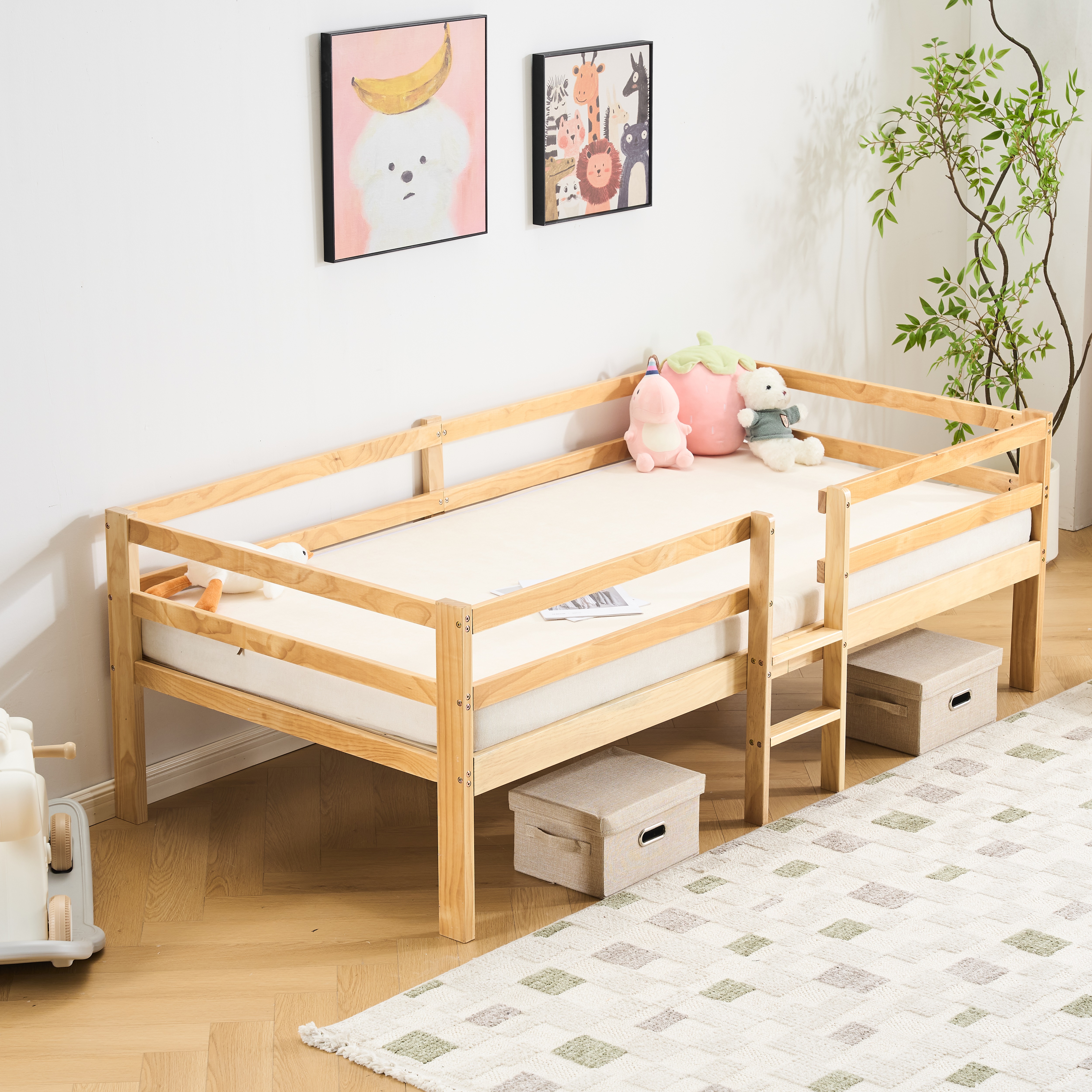 送料無料171元 WF304951 シングルベッド ロフトベッド ロータイプ ベッド ウッドベッド ベッド シングル 収納 北欧風 子供部屋 耐震_18