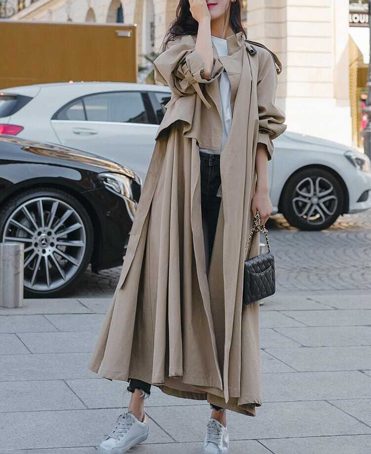 アウター 上着 コート トレンチコート ロングコート 膝下丈 ミモレ丈 マキシ丈 くるぶし丈 Ａライン オーバーサイズ ドロップショルダー 無地 襟付き シングルブレスト 体型カバー lout0716